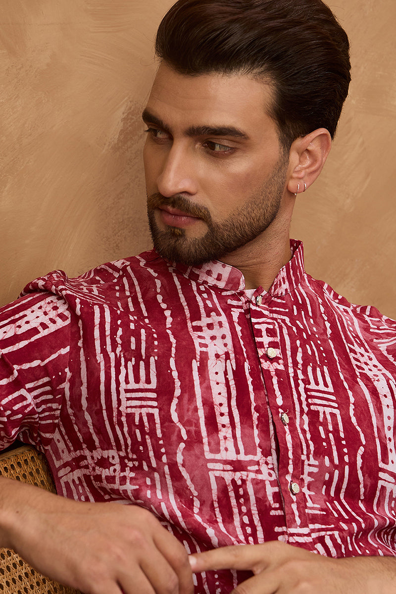 Red Viscose Rayon Batik Embroidered Straight Kurta | SHOBITAM