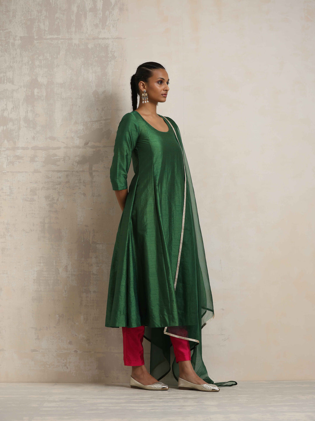 Dark Green Anarkali Kurta Pant Dupatta Set | SHOBITAM