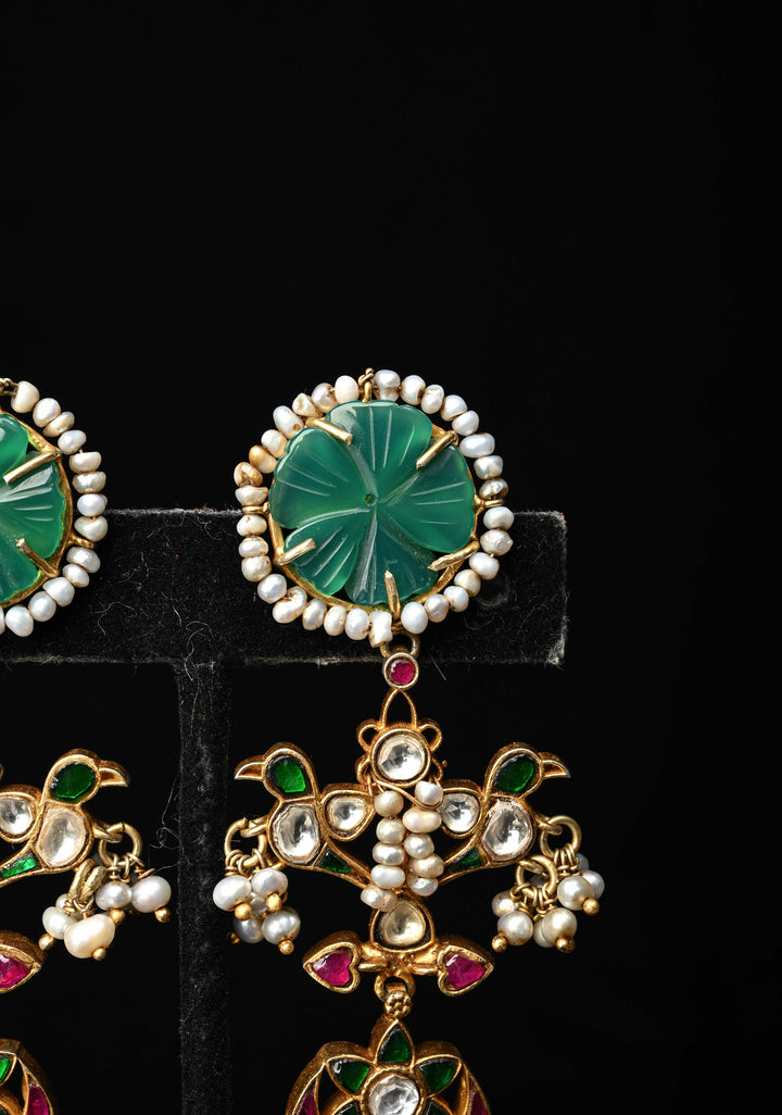 92.5 Silver,  Navishi Kundan Long Earrings with Jadau Embellishments