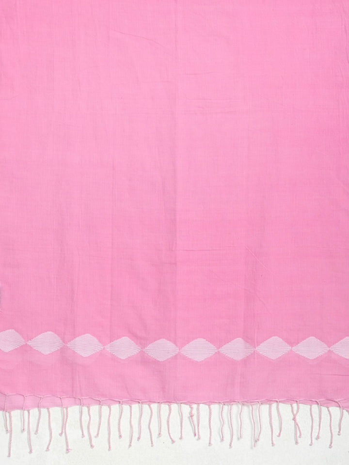 Pretty Pink white Jamdani Cotton Stole | SHOBITAM