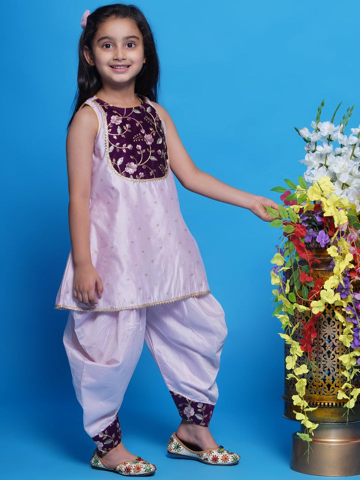 Sleeveless Kurta with Dhoti Salwar & Dupatta - Pink | SHOBITAM