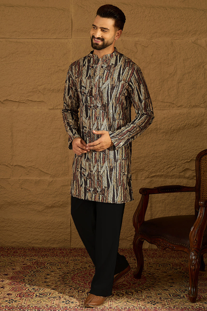 Black Viscose Rayon Abstract Printed Straight Kurta  | SHOBITAM