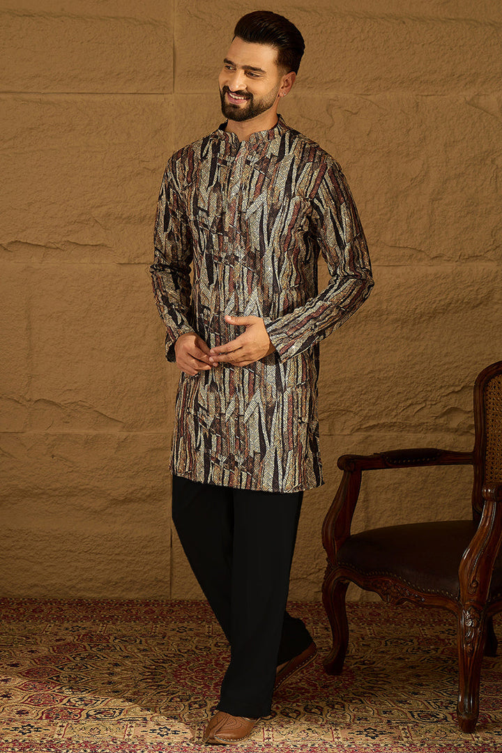 Black Viscose Rayon Abstract Printed Straight Kurta  | SHOBITAM