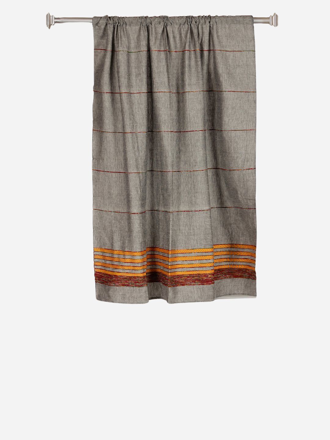 Grey Khesh Kantha Cotton Window Curtain- Single Panel | SHOBITAM