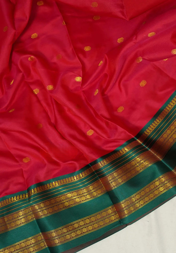 Reddish Pink Gadwal semi silk Saree with Rettaipet Rudraksham Border  | SHOBITAM