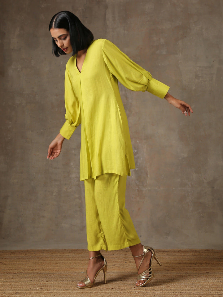 The Penelope - Lime Green Solid Textured Co-Ord Set | SHOBITAM