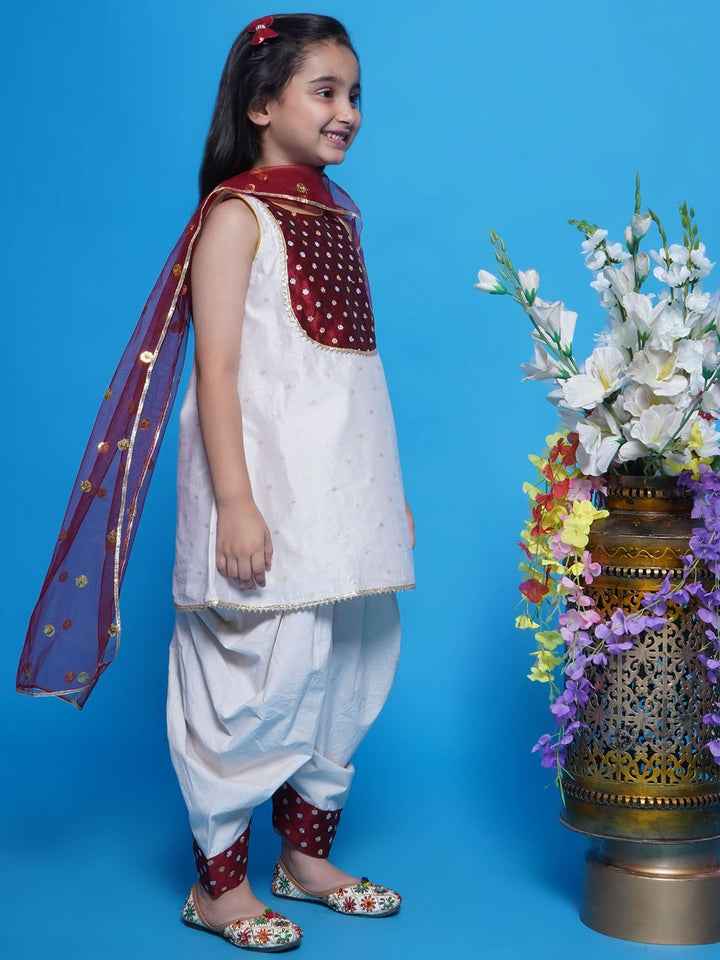 Chand Sitare Kurta with Dhoti Salwar & Dupatta - Cream | SHOBITAM