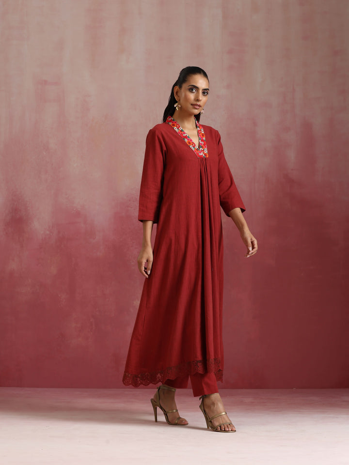 Maroon Cotton Dobby Kurta Set | SHOBITAM