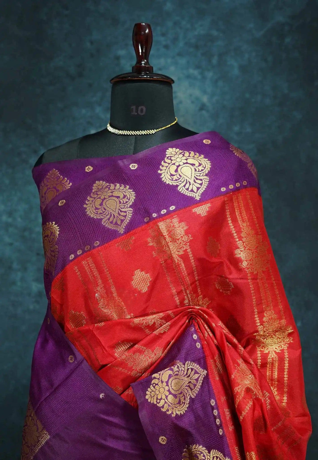 Chilli red with purple Semi Silk Banarasi saree| SHOBITAM