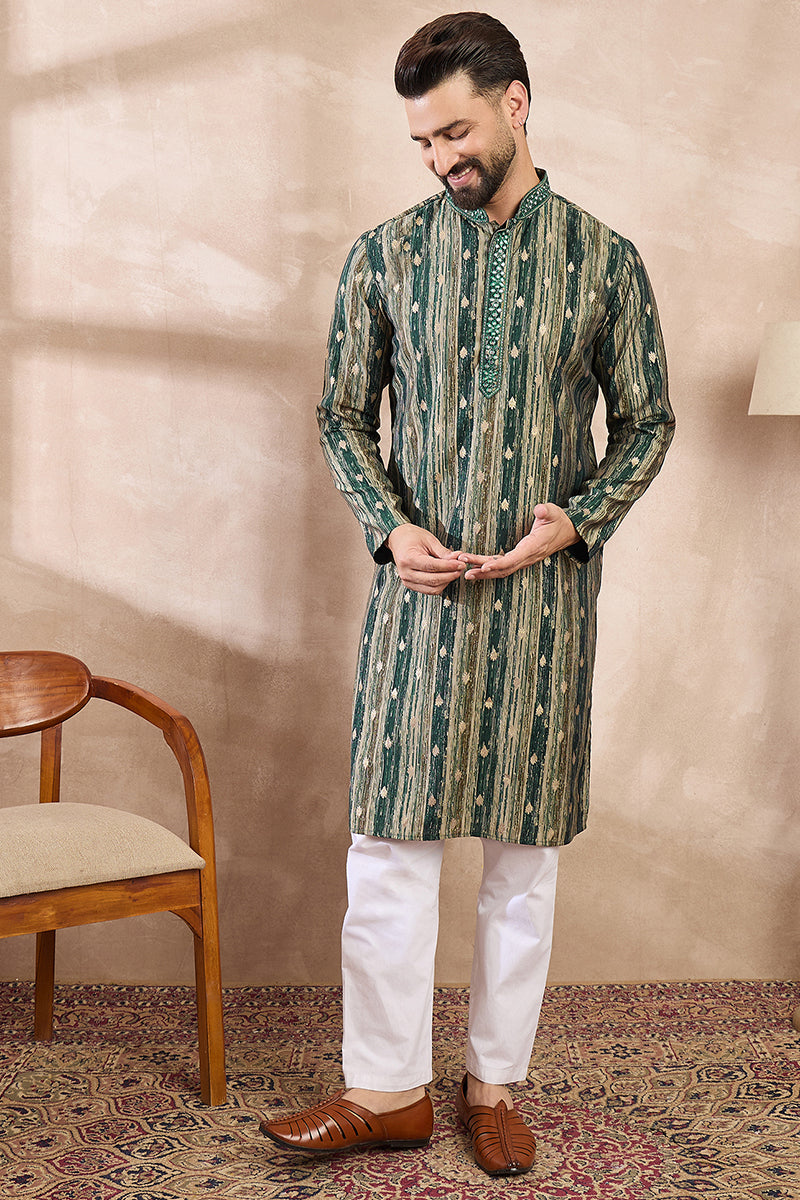 Green Silk Blend Abstract Printed Straight Kurta | SHOBITAM