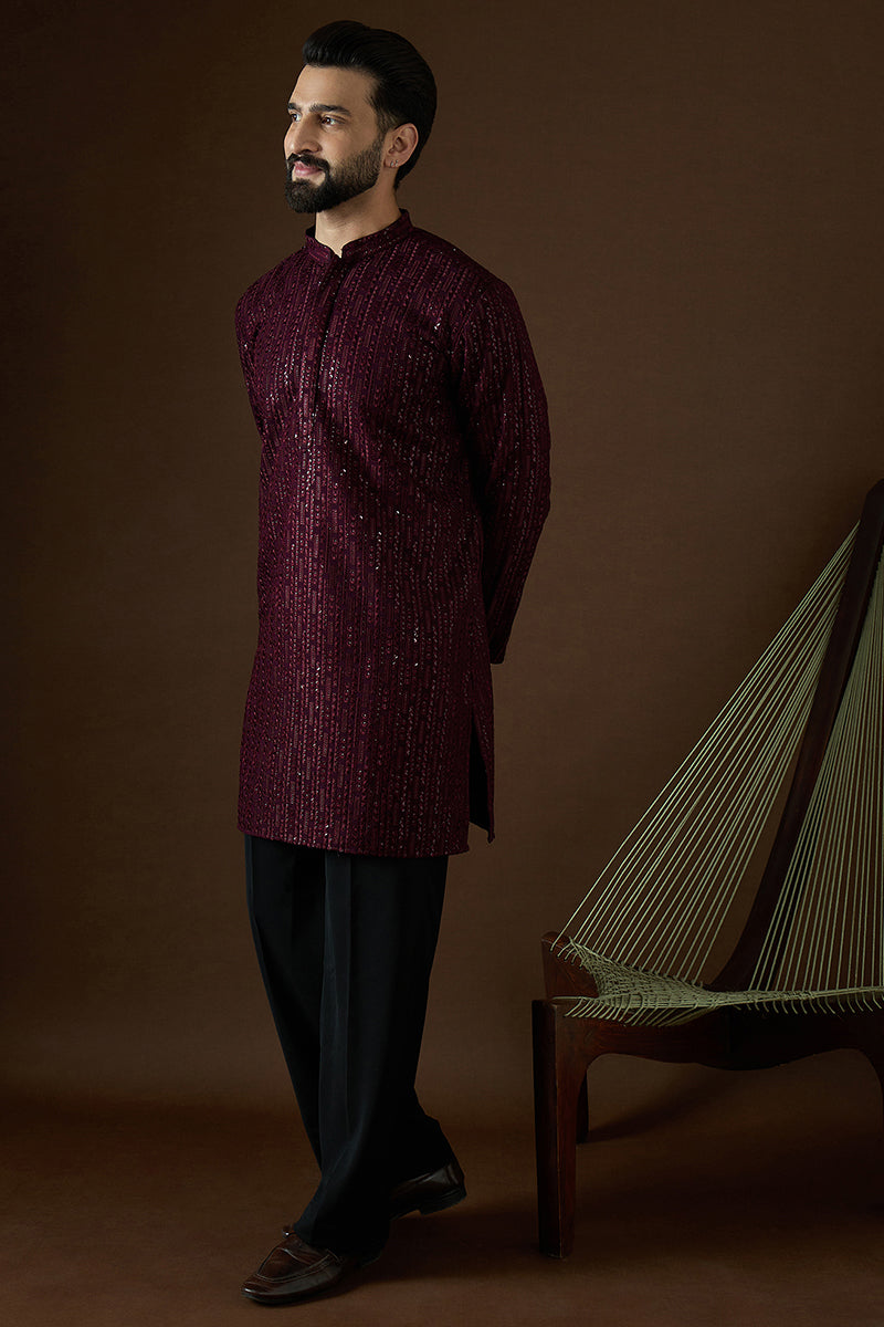 Purple Georgette Solid Embroidered Straight Kurta Sets | SHOBITAM