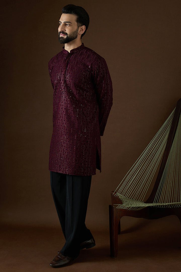 Purple Georgette Solid Embroidered Straight Kurta Sets | SHOBITAM