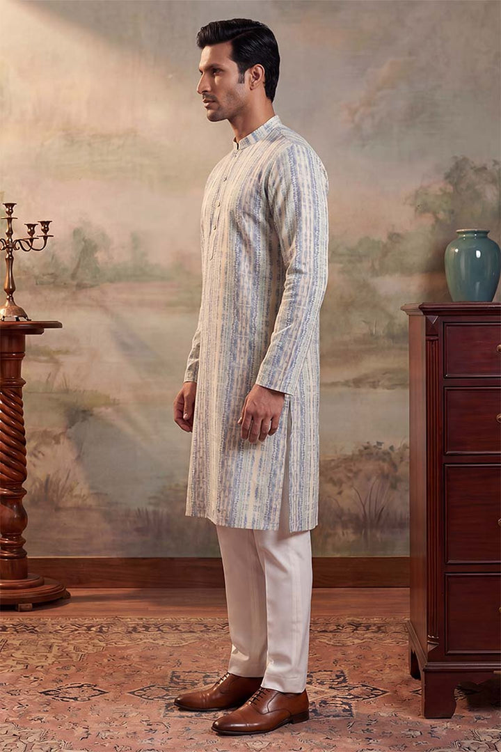 Mens Multi Silk Blend Abstract Printed Kurta With Trousers