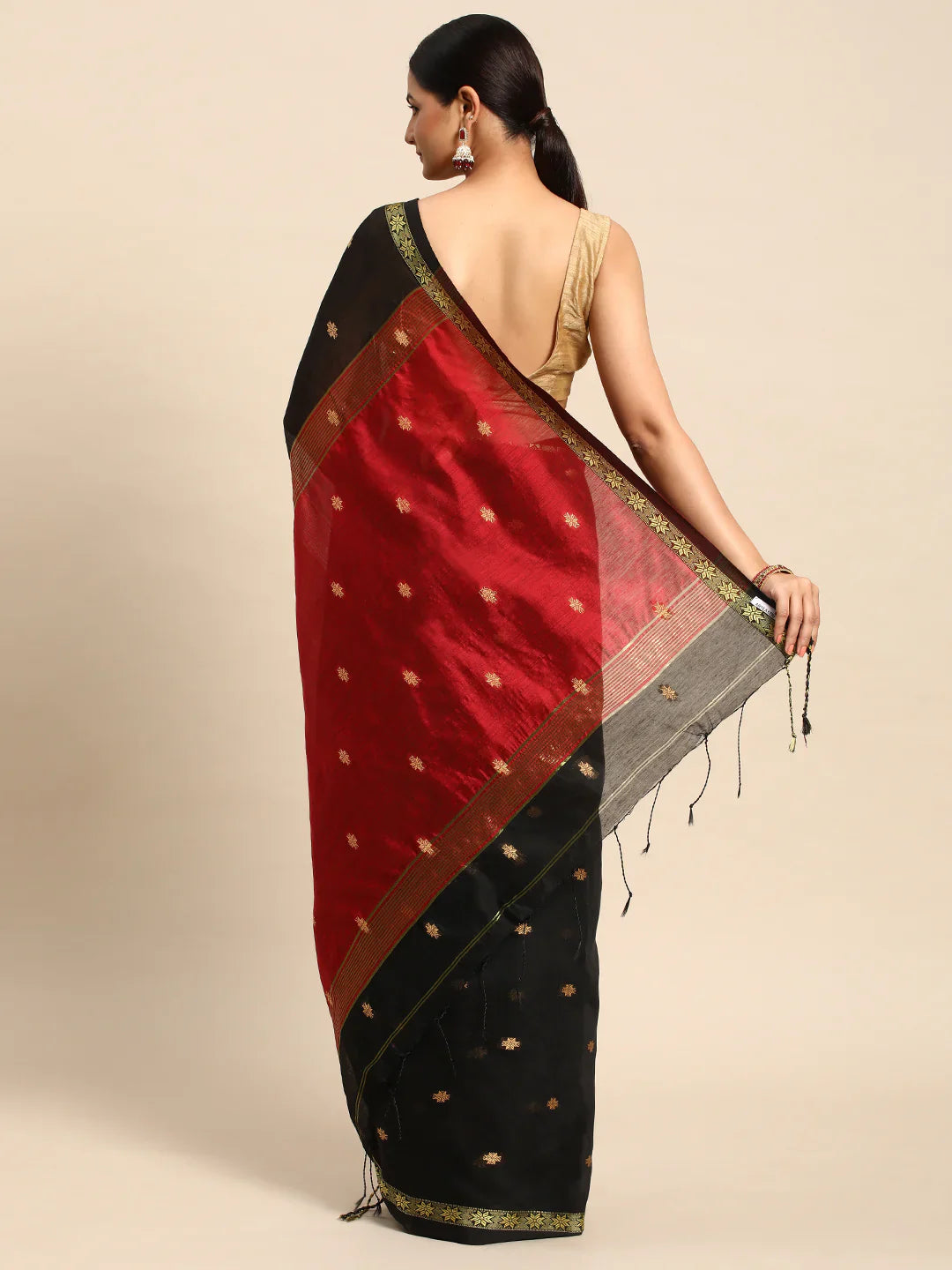 Black Zari Buti Silk Cotton Saree with blouse piece