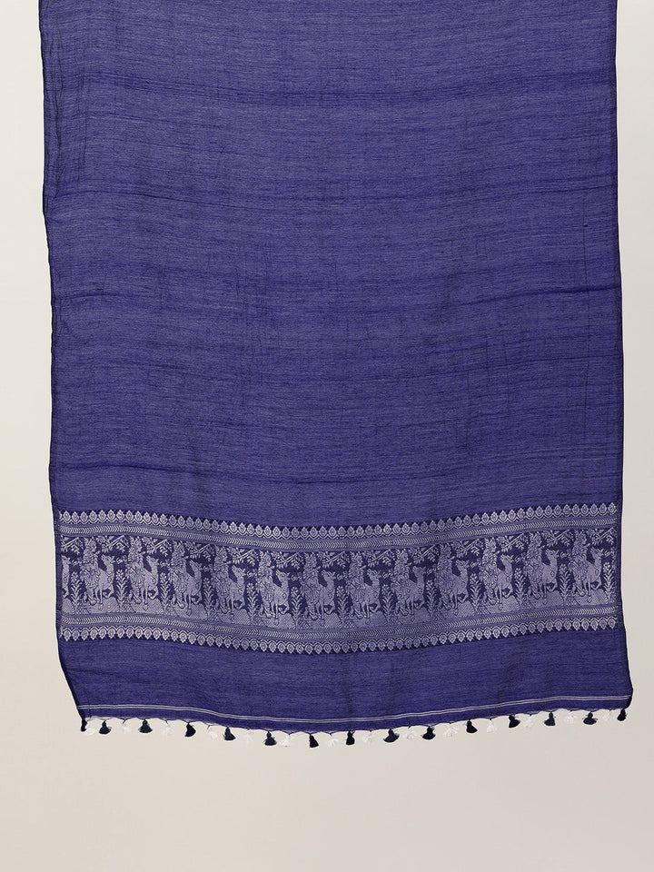 Indigo White Baluchari Silk cotton Dupatta | SHOBITAM