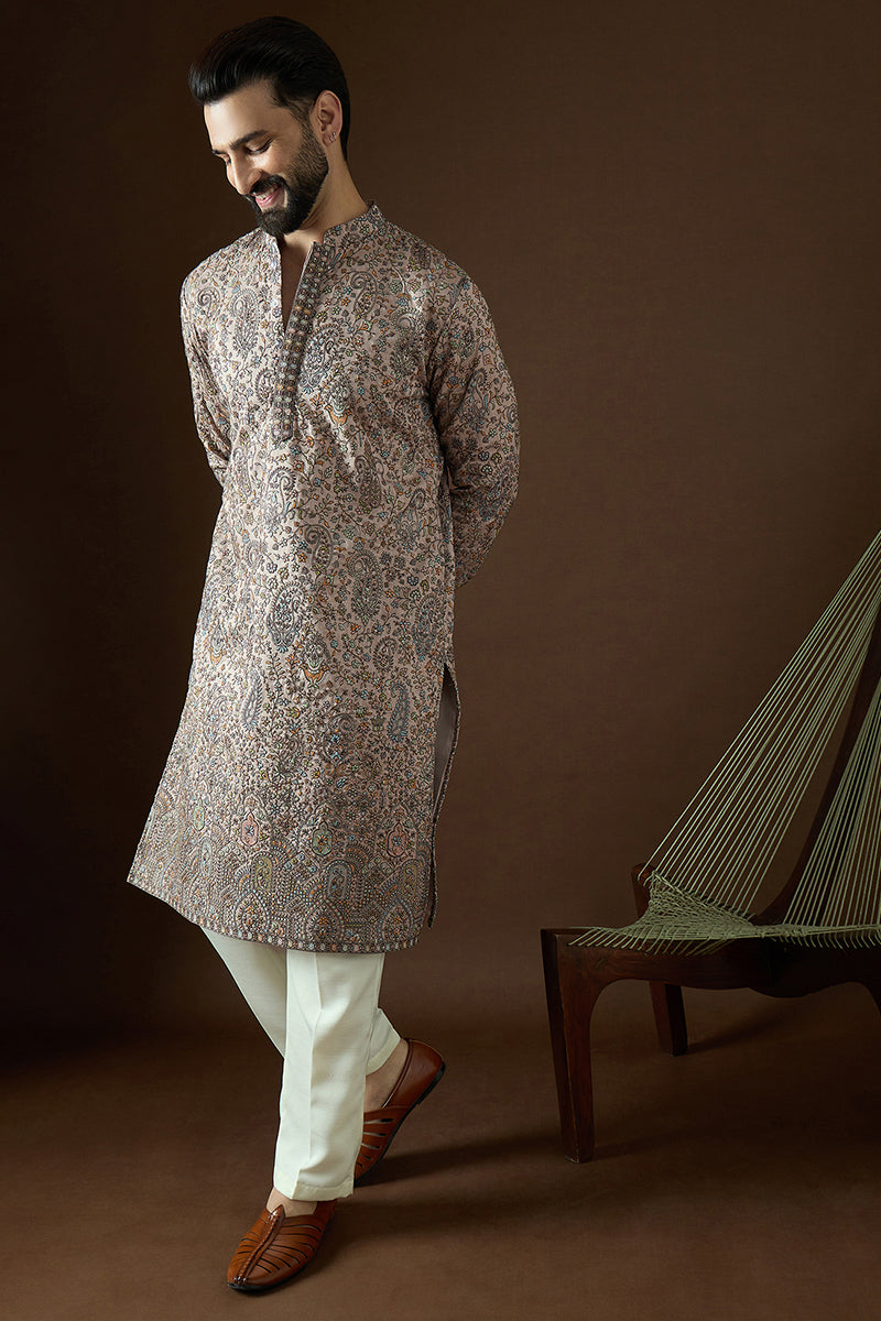 Multi Polyster Solid Embroidered Straight Kurta | SHOBITAM