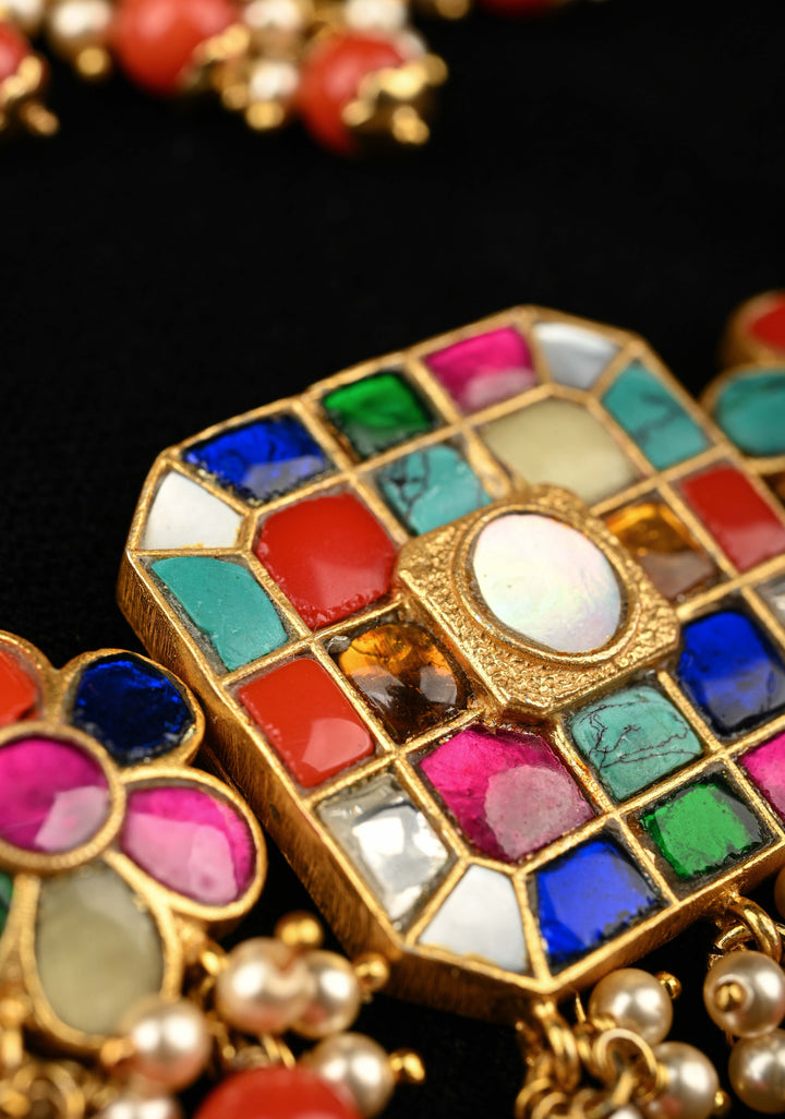 Navaratna 92.5 Silver, 24 kt Gold-Plated Radiant Kundan Choker Set