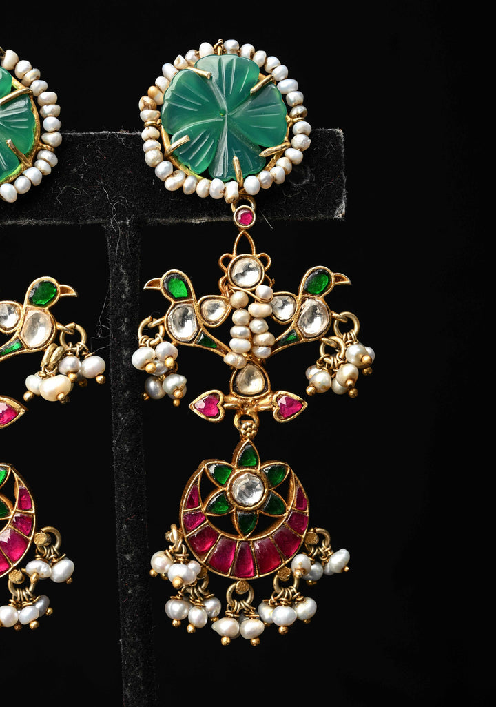 92.5 Silver,  Navishi Kundan Long Earrings with Jadau Embellishments