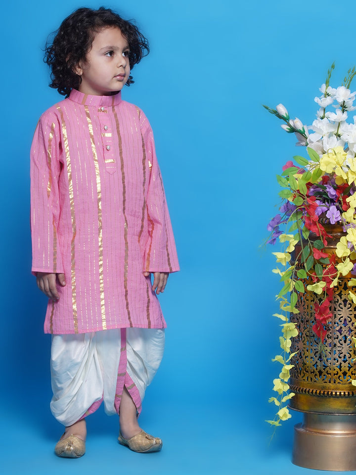 Gulabi Kurta Dhoti with Golden Strips - Pink | SHOBITAM