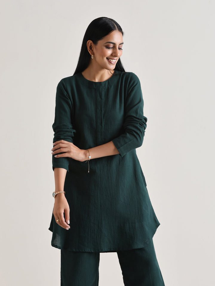 Dark Green Front Placket Co-Ord Set | SHOBITAM