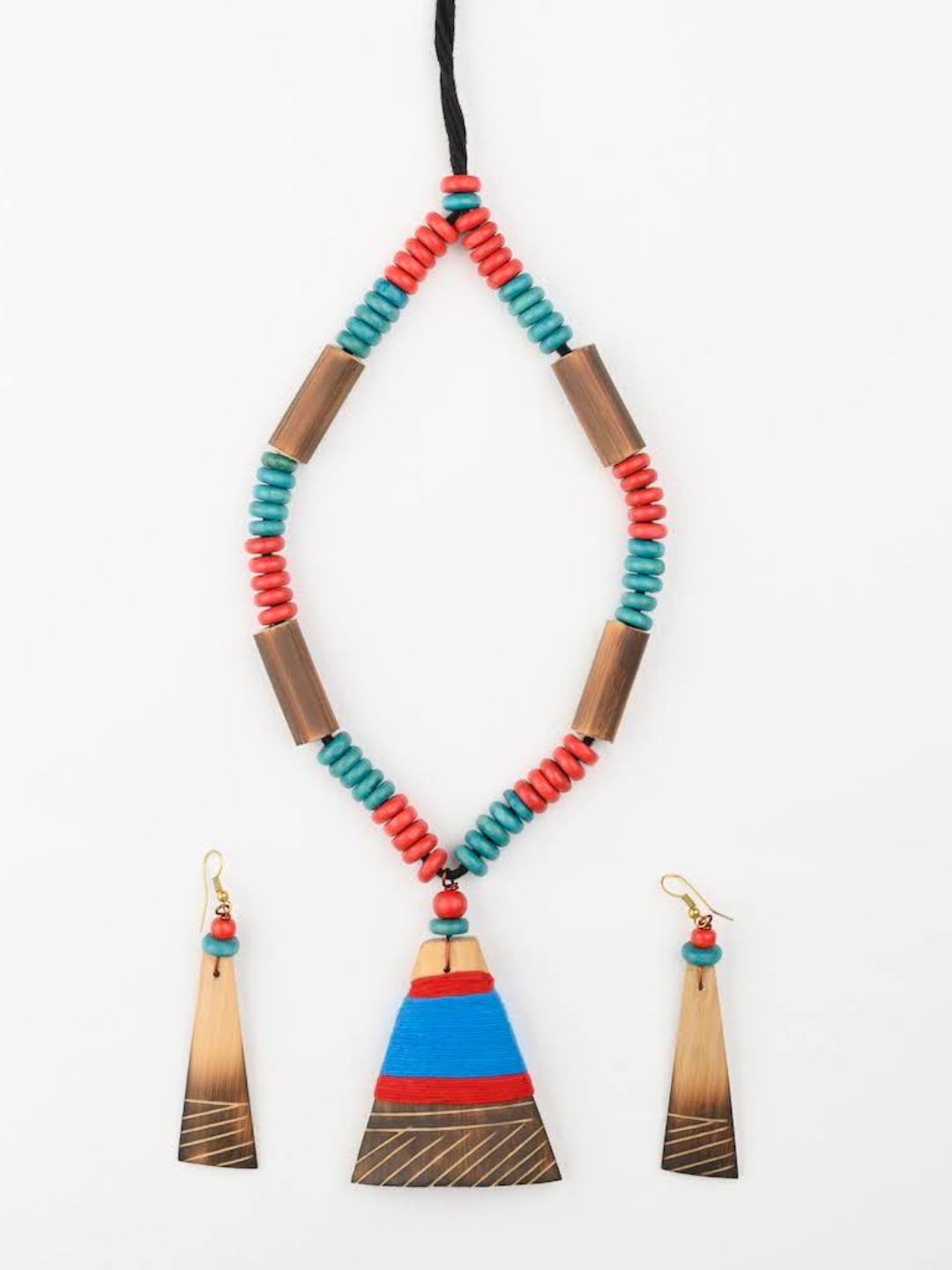 Blue Red Bamboo Tribal Jewellery Set | SHOBITAM