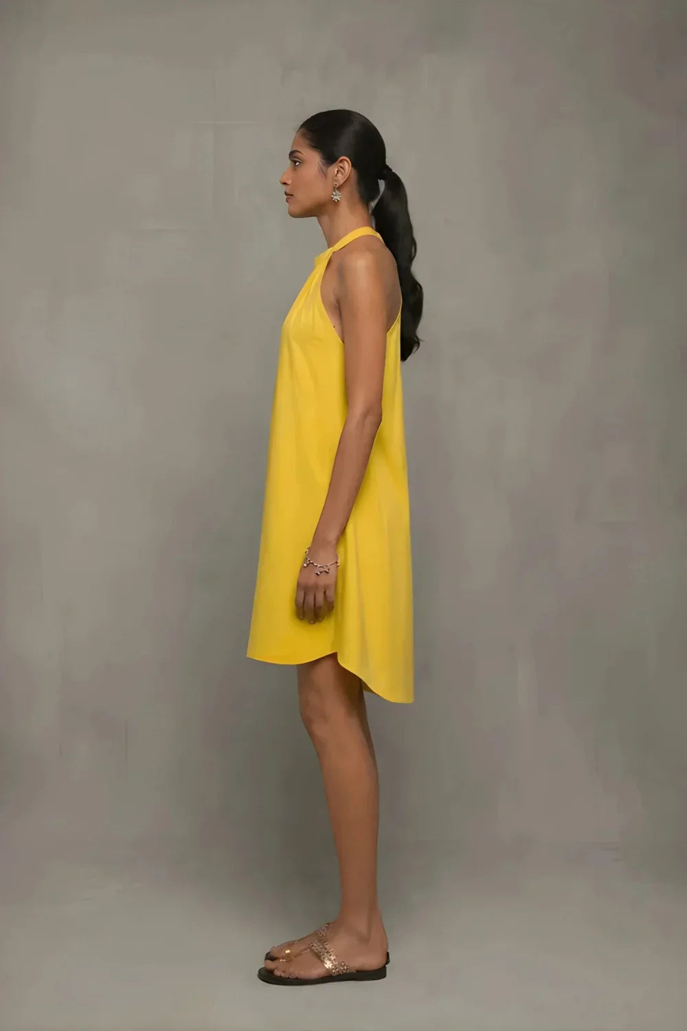 Plantain Yellow Bloom Banana Cotton dress | SHOBITAM