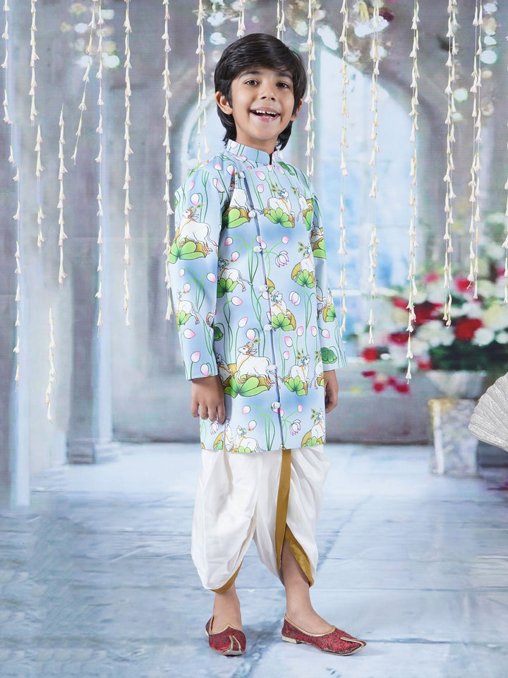 Neel Kaam Dhenu Cow Sherwani Dhoti - Sky Blue | SHOBITAM