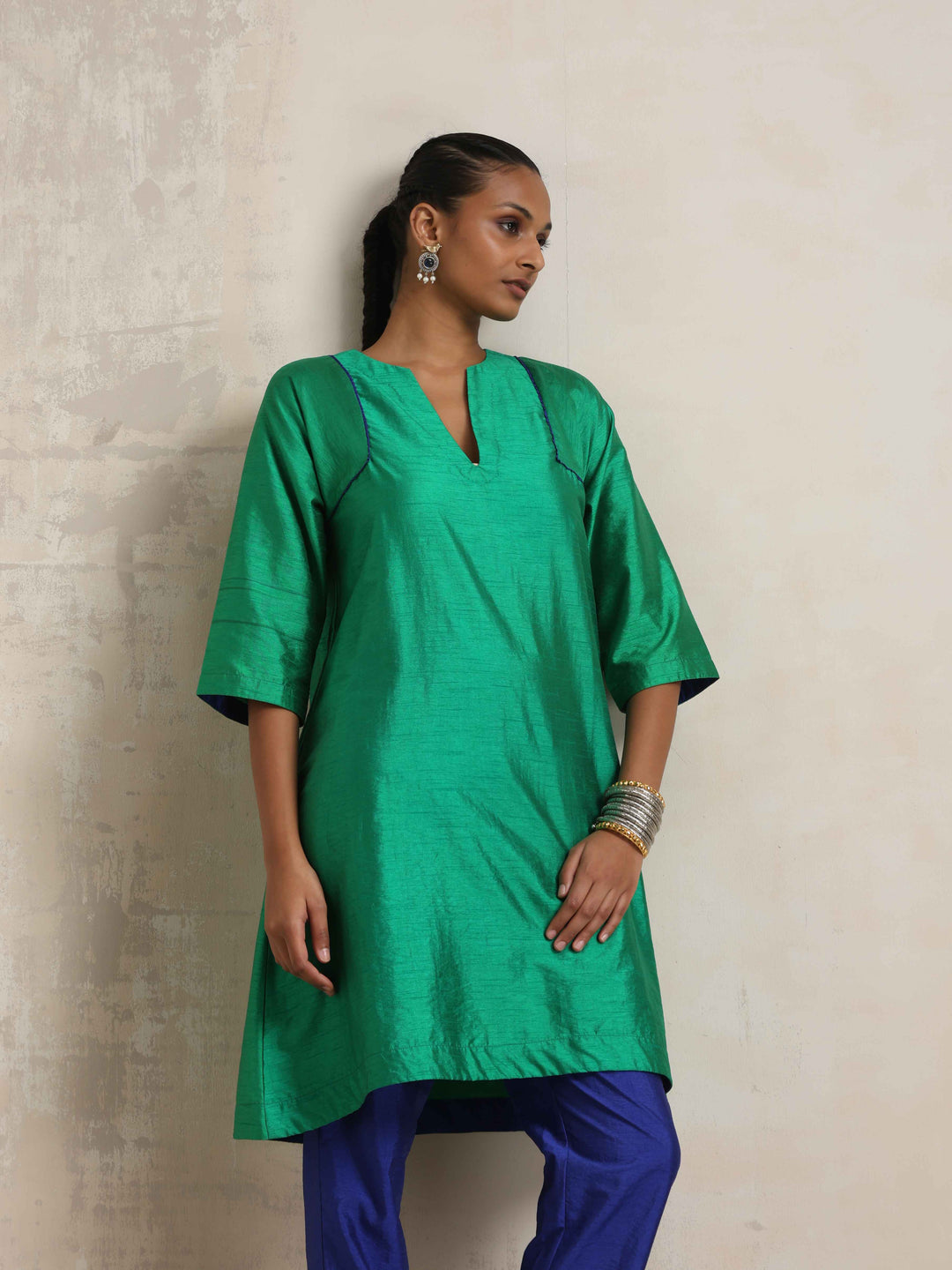 Bright Green Silk Kurta Co-ord Set | SHOBITAM