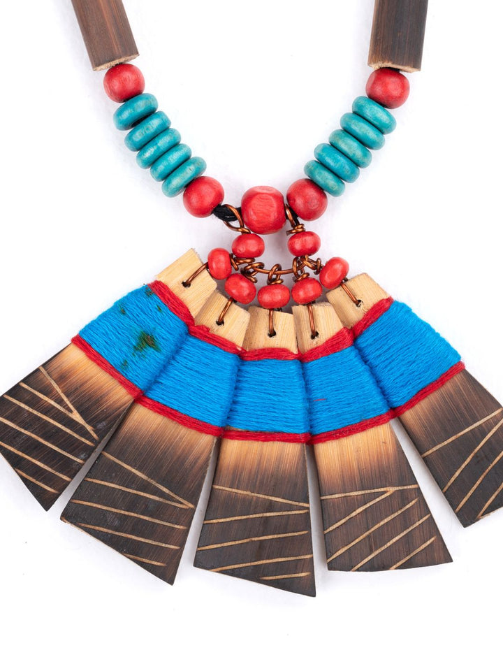 Handmade Sky Blue Red Bamboo Tribal Jewellery Set | SHOBITAM
