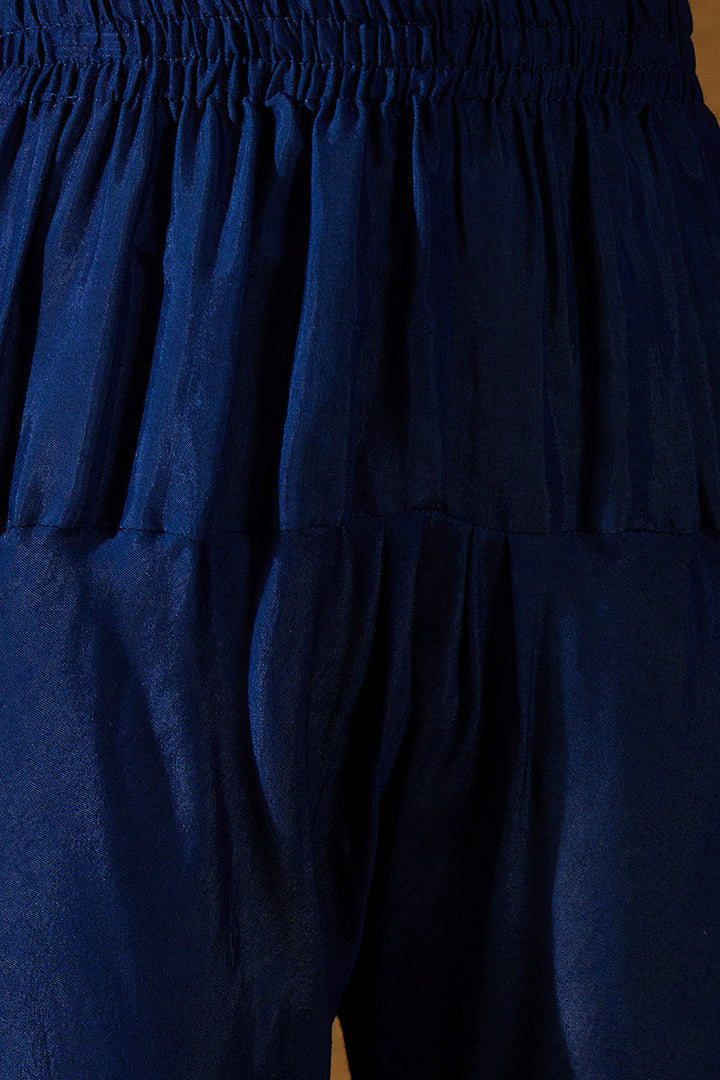 Blue Silk Blend Solid Embroidered Anarkali Kurta Bottom and Dupatta | SHOBITAM
