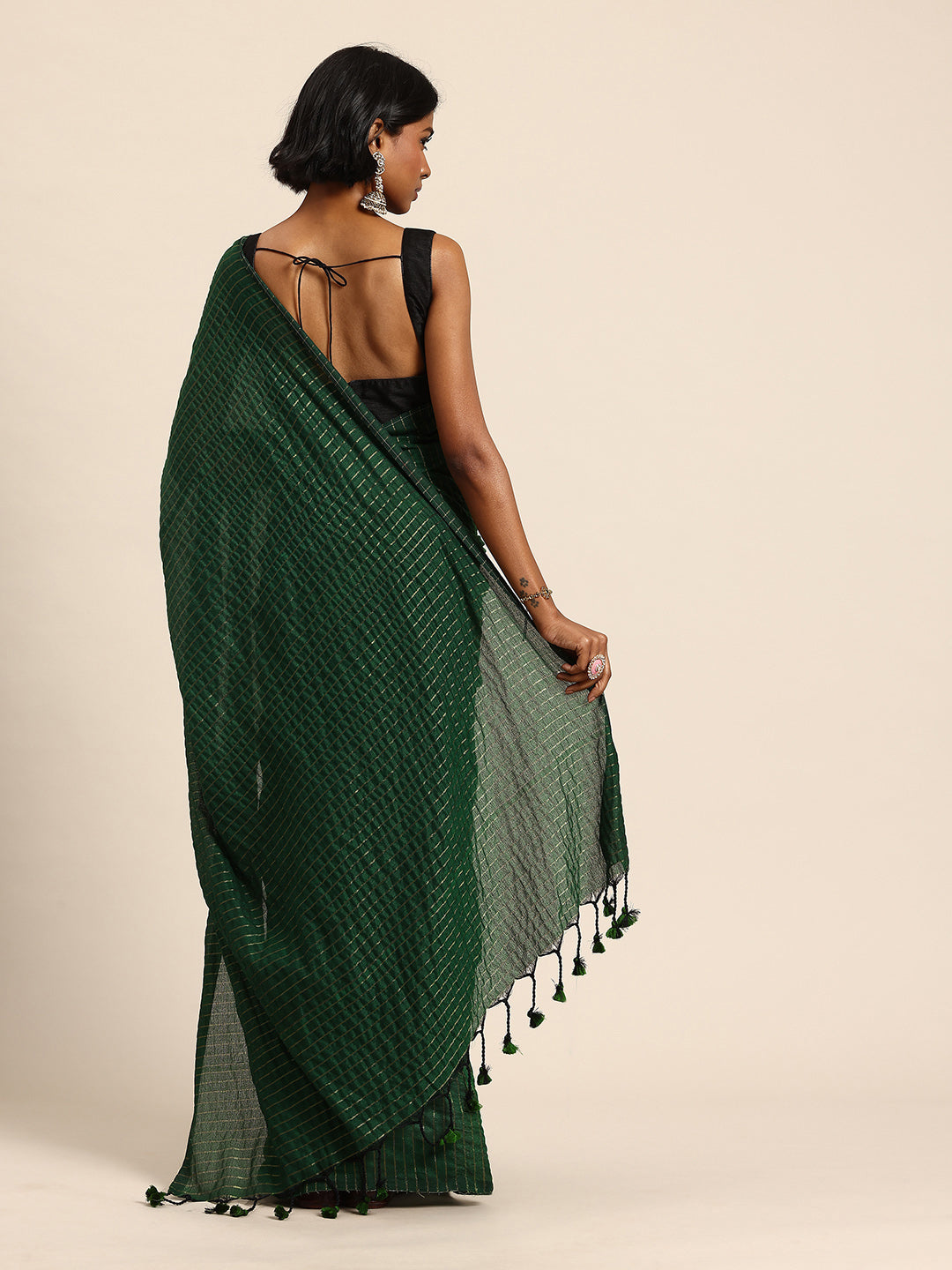 Green Pure Cotton Saree With Blouse Piece | SHOBITAM