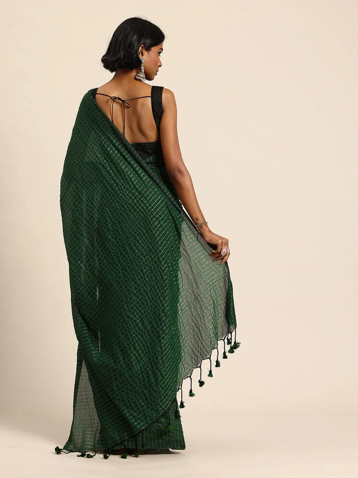 Green Pure Cotton Saree With Blouse Piece