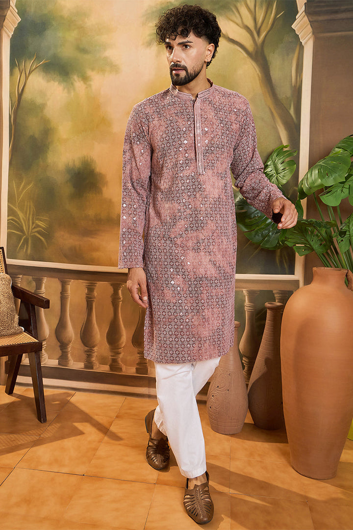 Brown Viscose Rayon Shibori Embroidered Straight Kurta | SHOBITAM