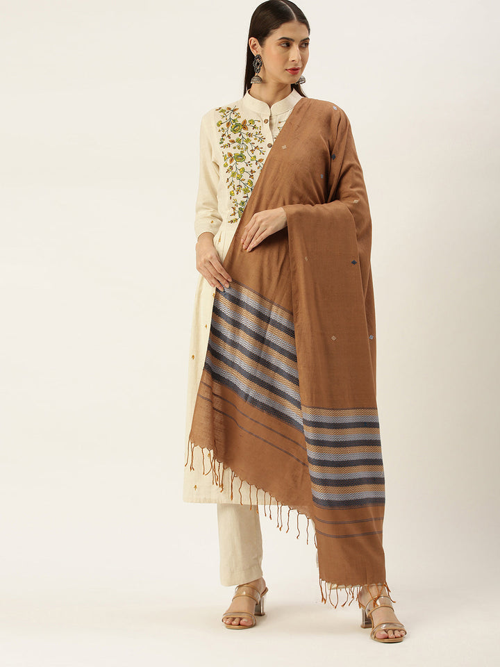 80 x 24 Handwoven Chevron Eri Silk Stole | SHOBITAM