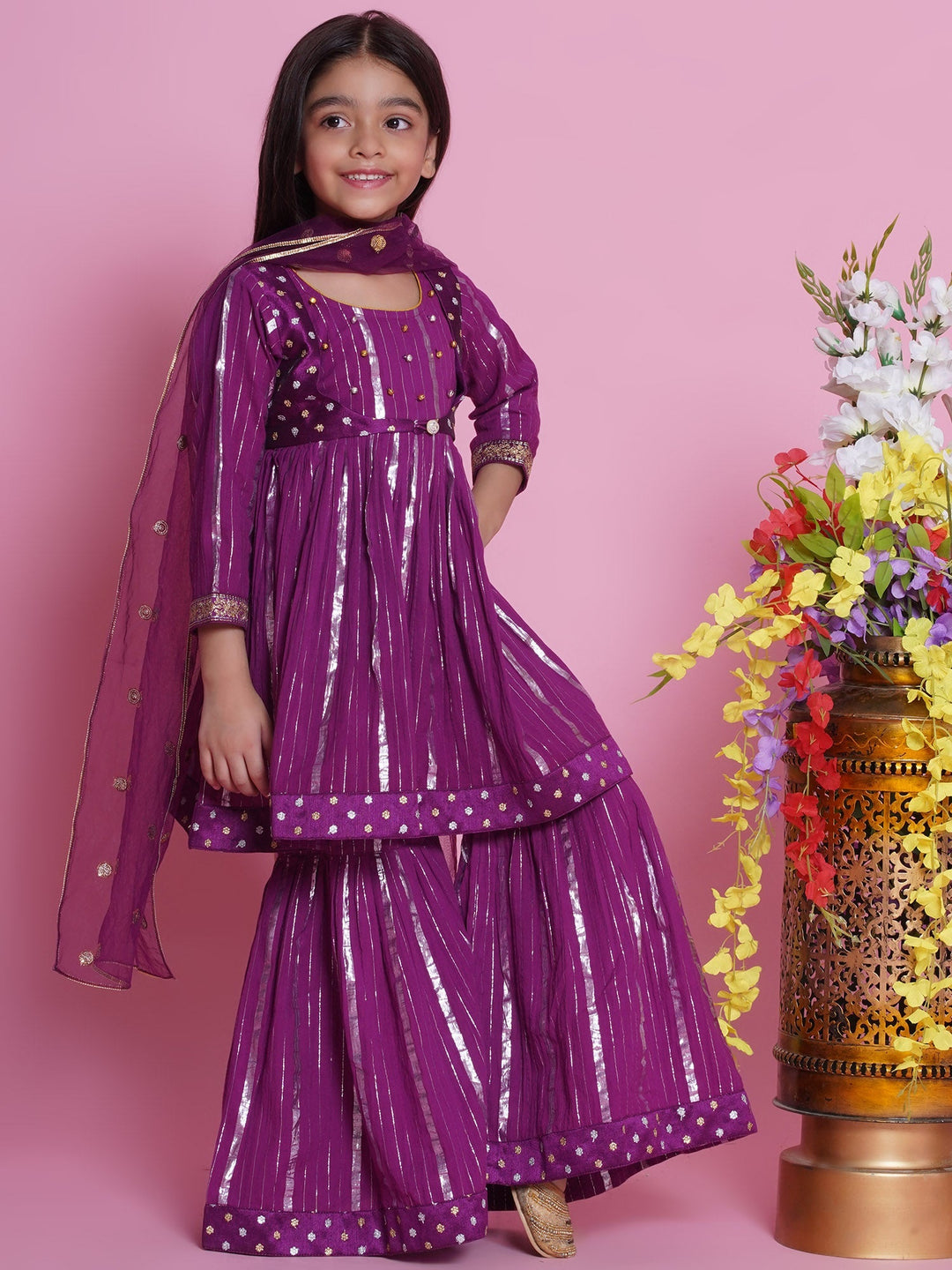 Chand Sitare Anarkarli Kurta Sharara with Dupatta - Purple | SHOBITAM