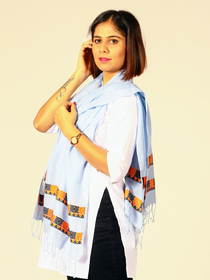 Powder Blue Assamese Cotton Stole | SHOBITAM