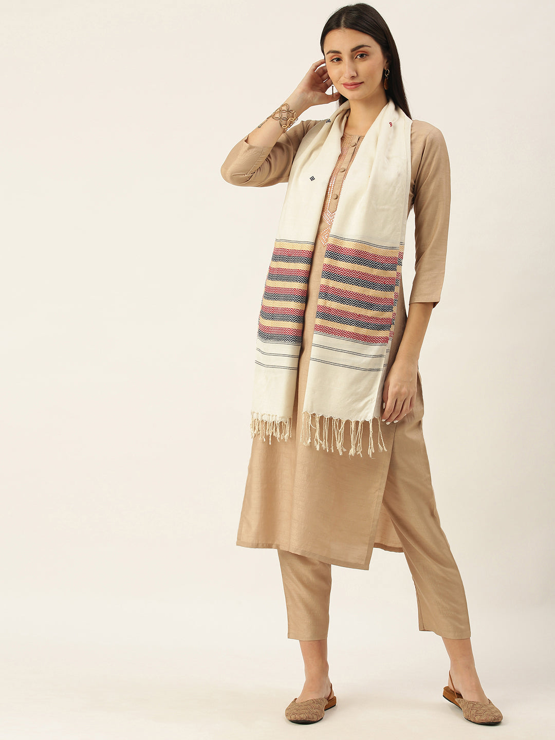 80 x 24 Handwoven Chevron Eri Silk Stole | SHOBITAM