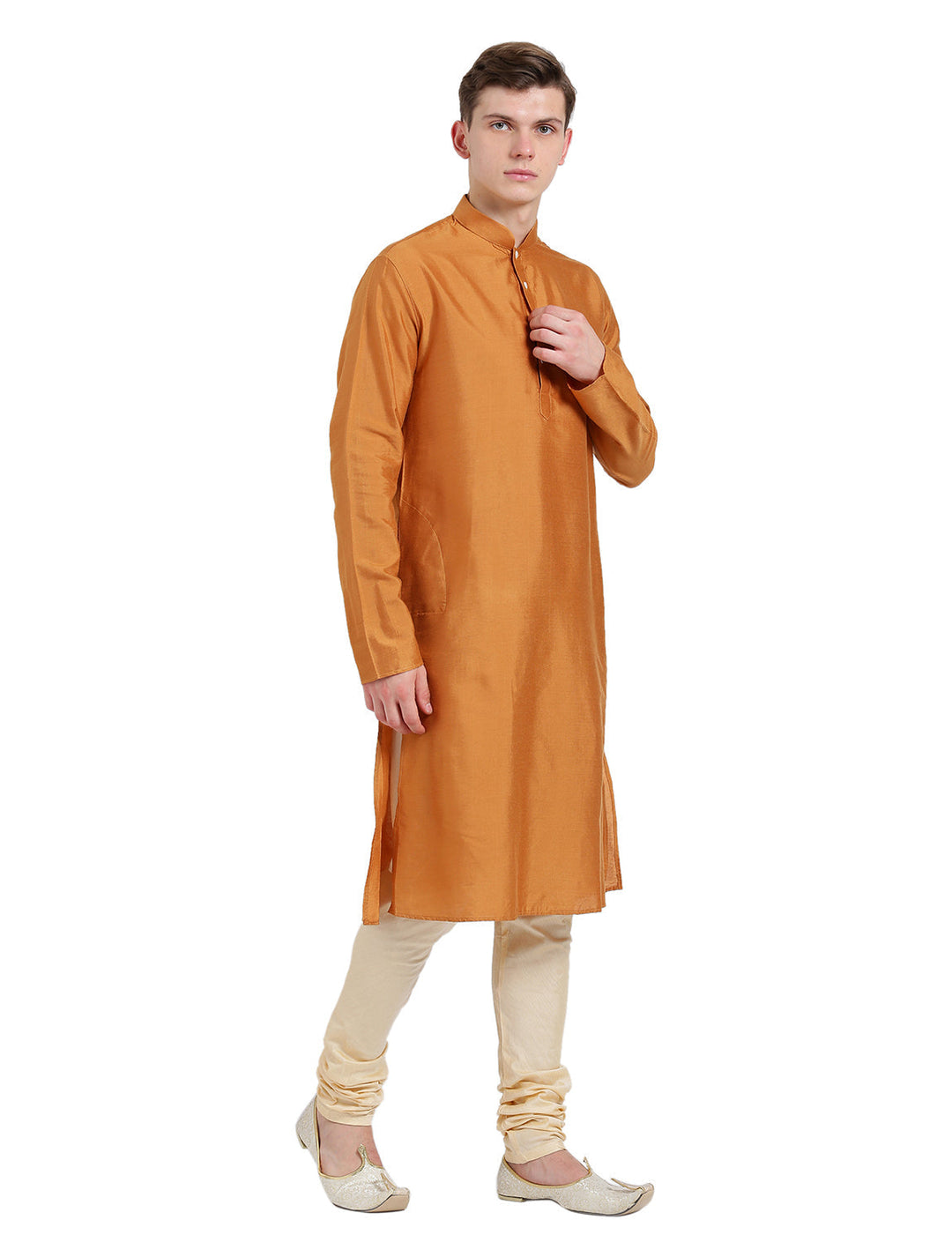 Mustard Silk Blend Solid Kurta | SHOBITAM