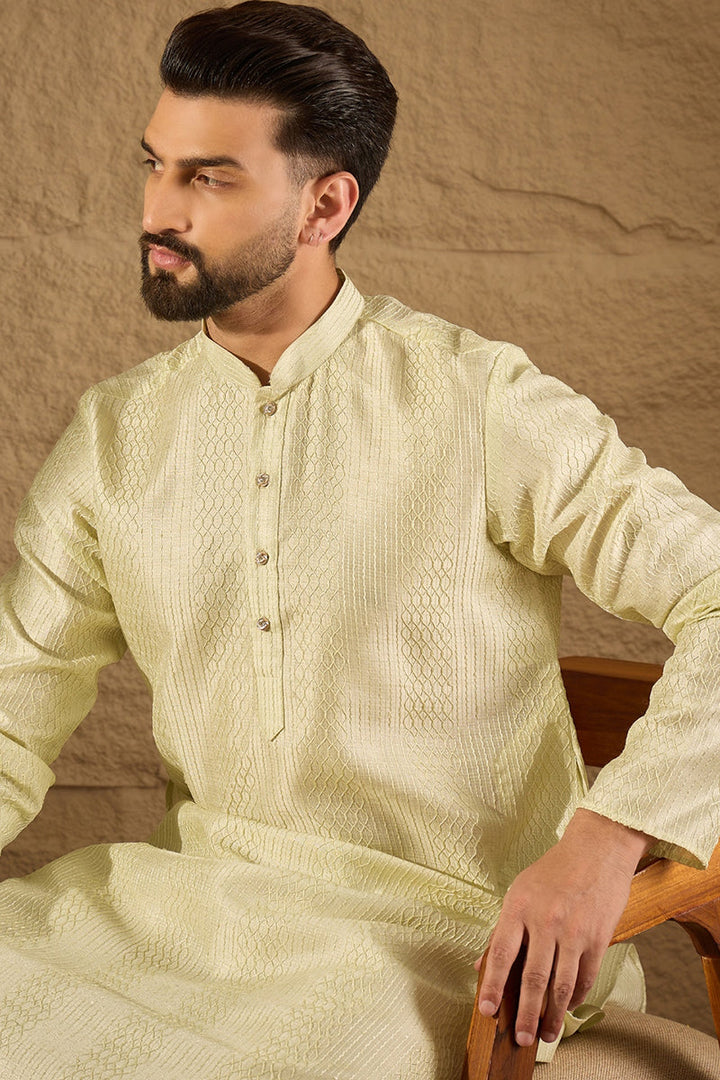 Green Silk Blend Solid Embroidered Straight Kurta with Trouser  | SHOBITAM