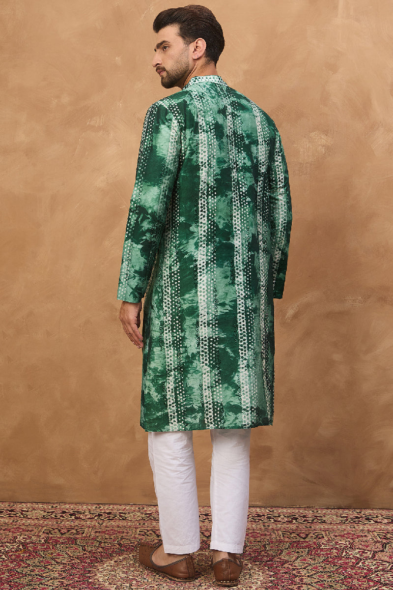 Green Silk Blend Shibori Embroidered Straight Kurta | SHOBITAM
