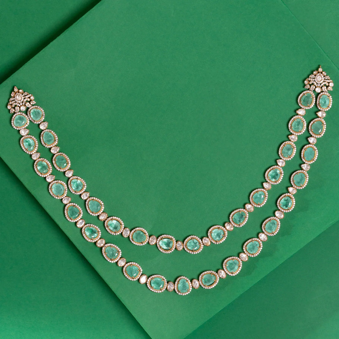 92.5 Silver, Gold Plated Vanamala Layers Necklace Set
