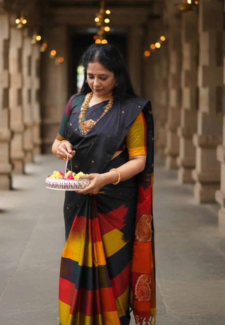 Black Art Silk Saree with Sunset Kattam Checks | SHOBITAM