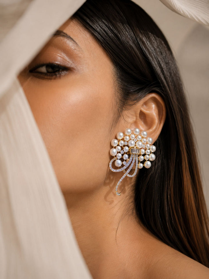 Gold Plated American Diamond Studs Earring | SHOBITAM