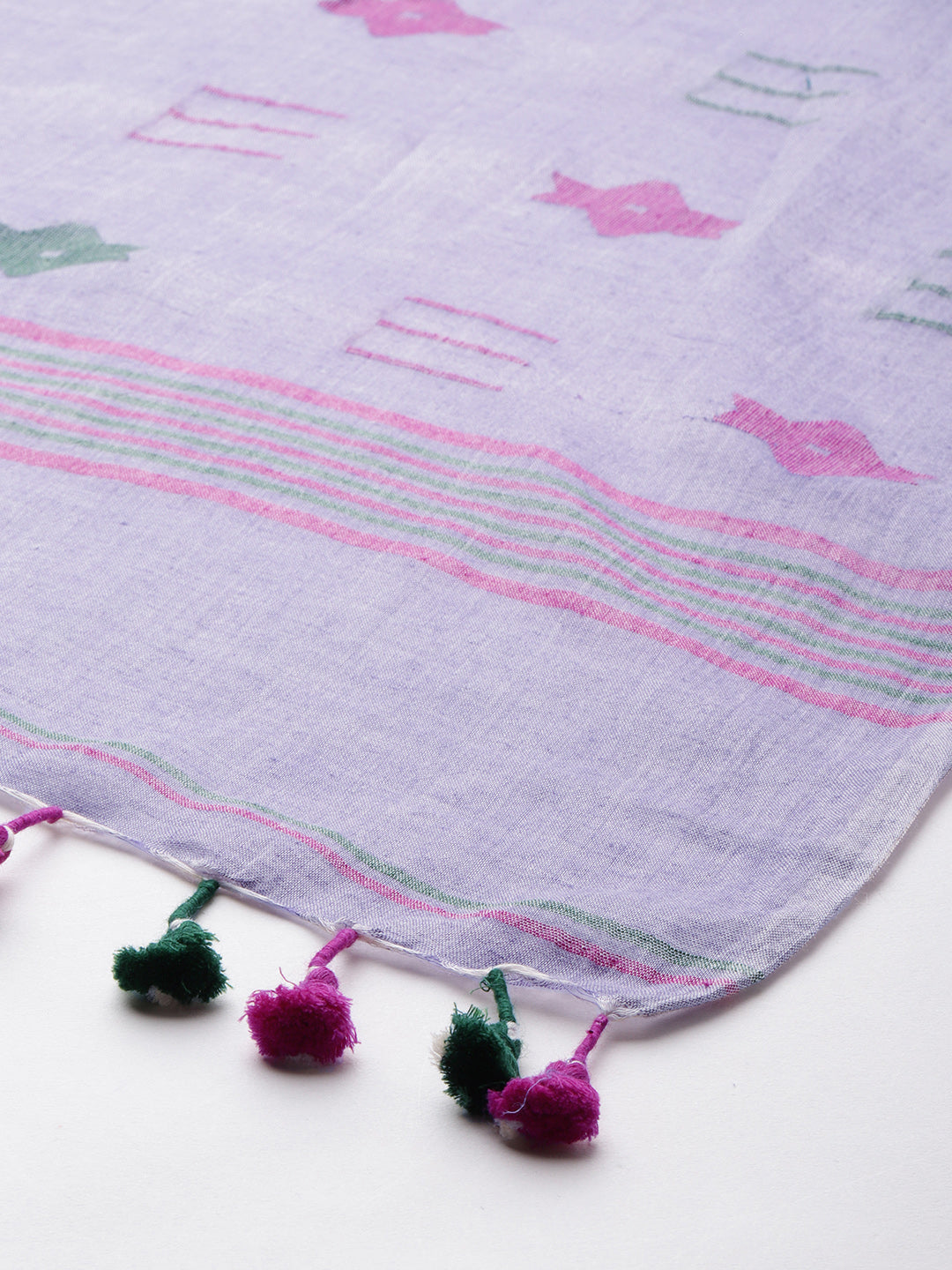 Handcrafted Jamdani Cotton Dupatta with tassels- NEW! | SHOBITAM