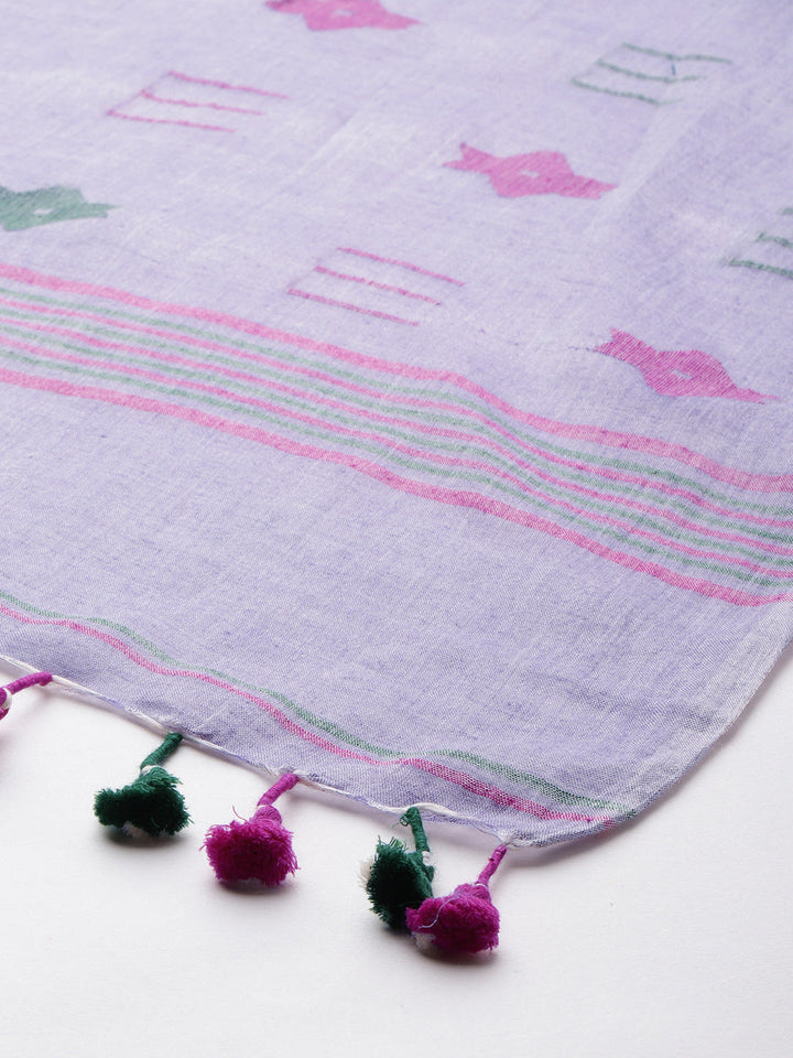 Handcrafted Jamdani Cotton Dupatta with tassels- NEW! | SHOBITAM