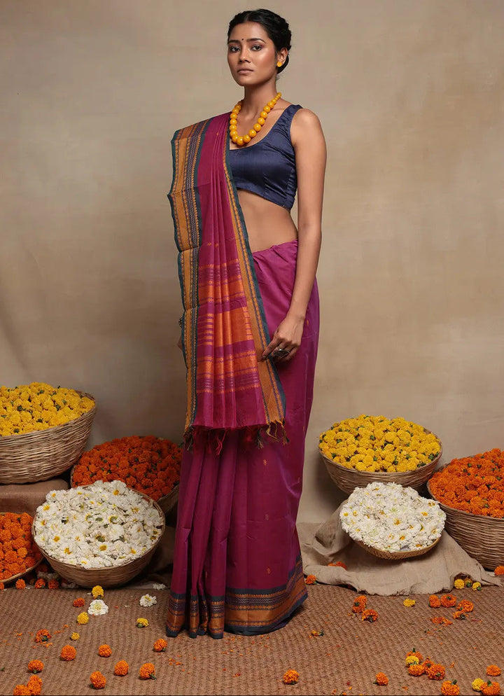 Pink Handloom Kanchi Cotton Saree | SHOBITAM