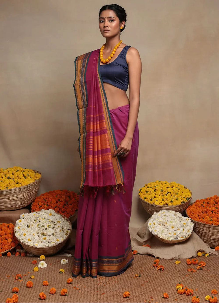 Pink Handloom Kanchi Cotton Saree | SHOBITAM
