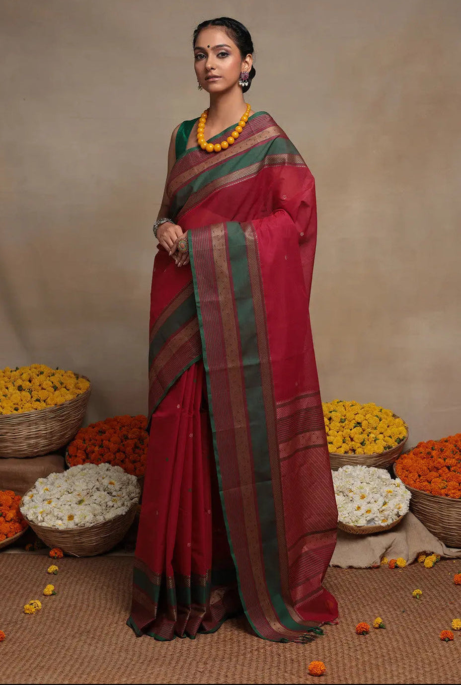 Handloom Rani Pure Cotton  Saree | SHOBITAM
