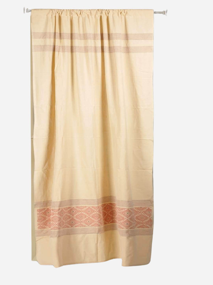 Beige Red Cotton Assamese Rod Pocket Door Curtain- Single Panel | SHOBITAM