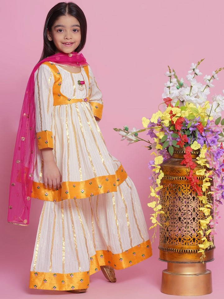 Choti Buti Floral Anarkali Sharara Set with Dupatta - Cream | SHOBITAM
